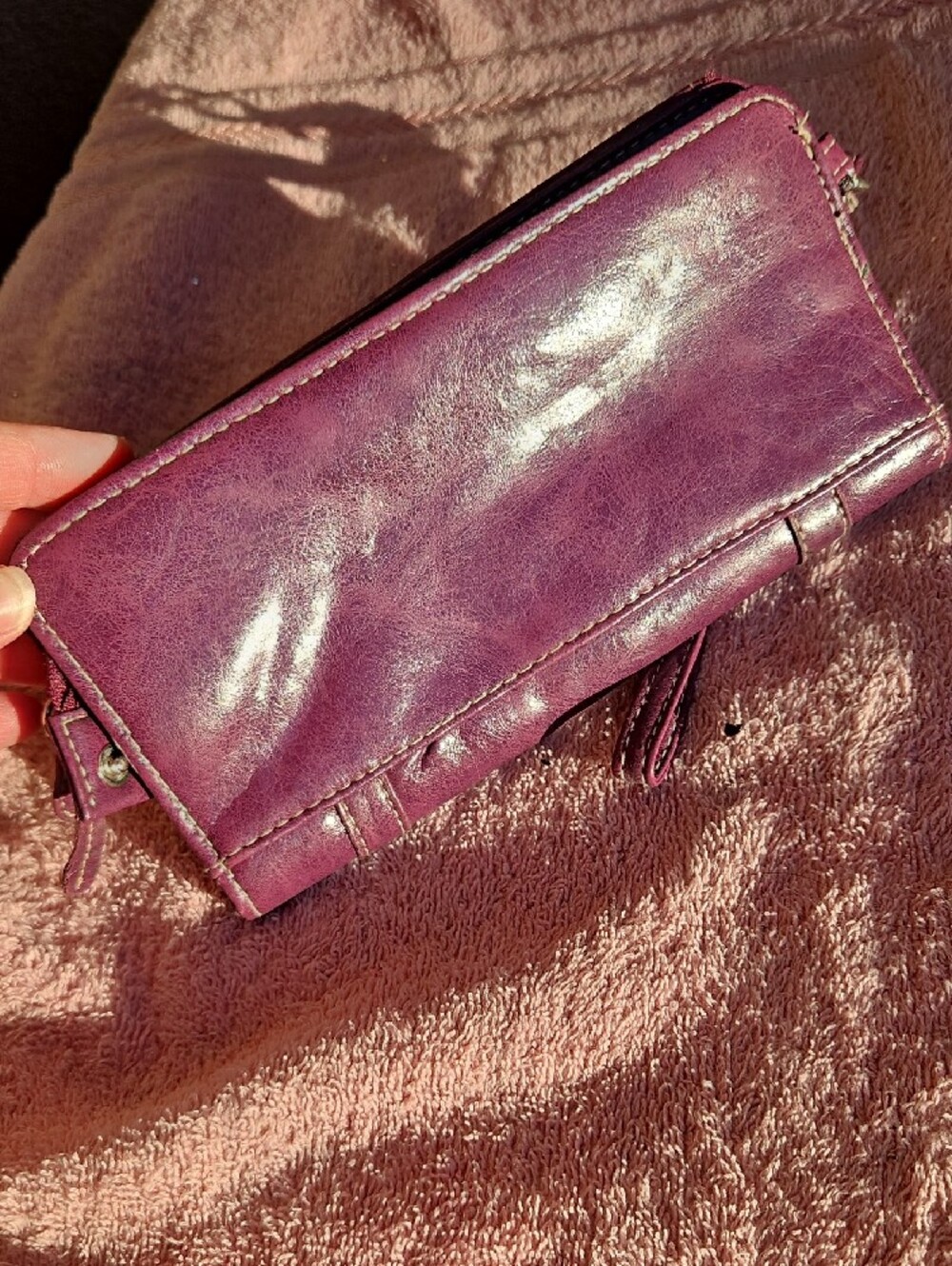Sleek Plum Leather Wristlet Clutch - Picture 2 of 6